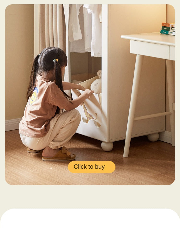 Solid Rubberwood Cream Style Children's Wardrobe