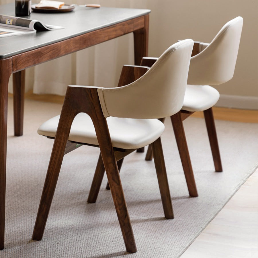 2 pcs Black Walnut Solid Wood, Organic Leather, Armchair