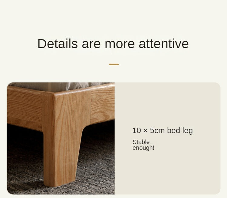 Oak solid wood bed with light and bookshelf