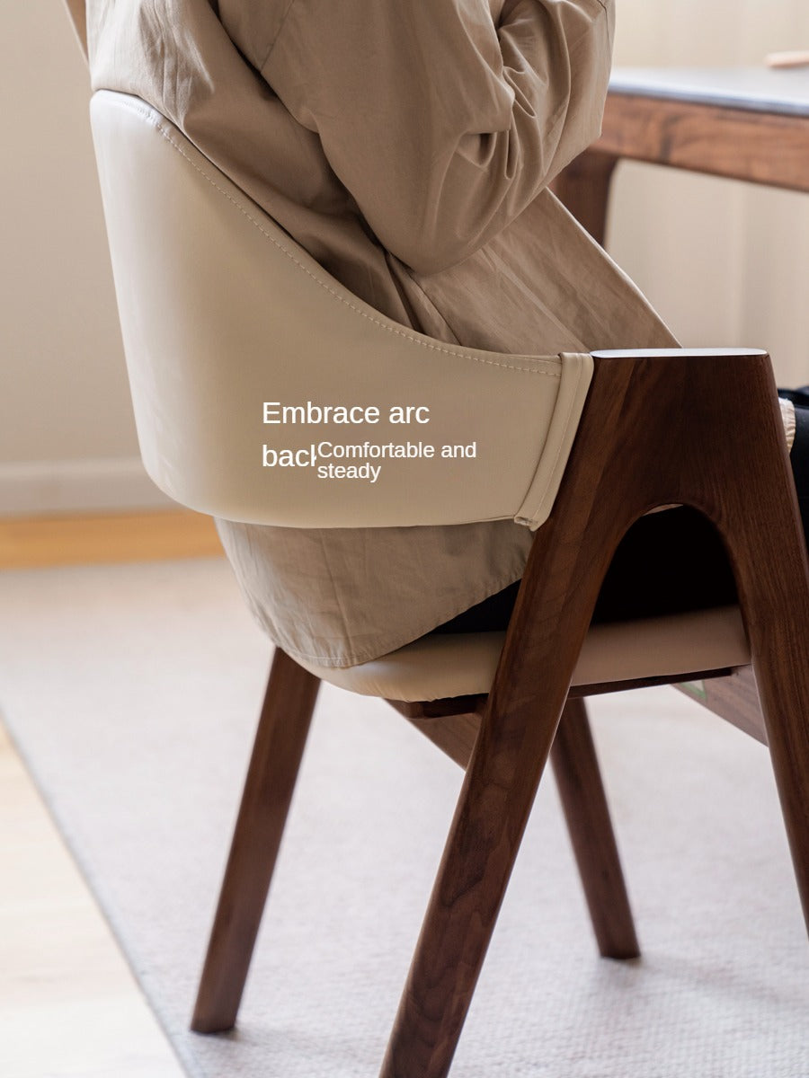 2 pcs Black Walnut Solid Wood, Organic Leather, Armchair