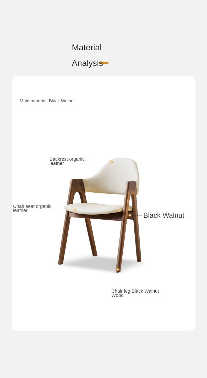 2 pcs Black Walnut Solid Wood, Organic Leather, Armchair