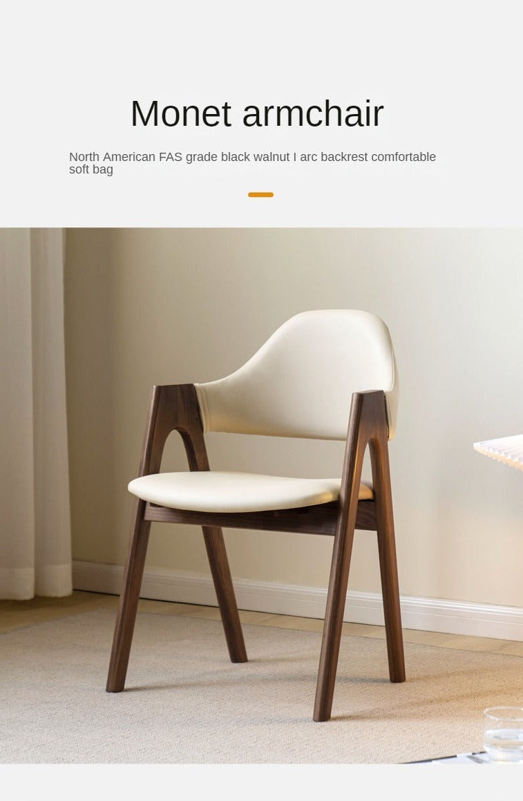 2 pcs Black Walnut Solid Wood, Organic Leather, Armchair