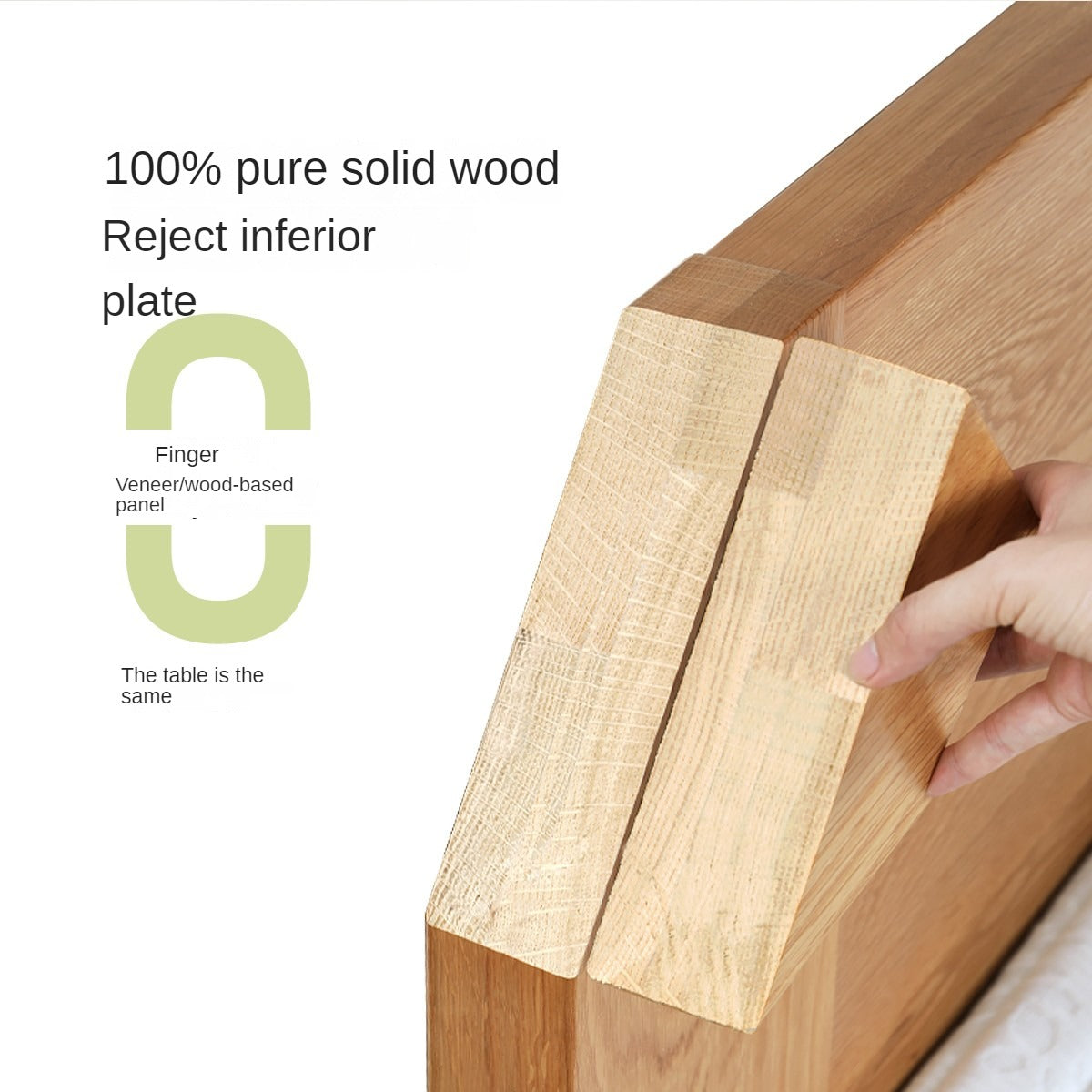 Oak solid wood bed with light and bookshelf