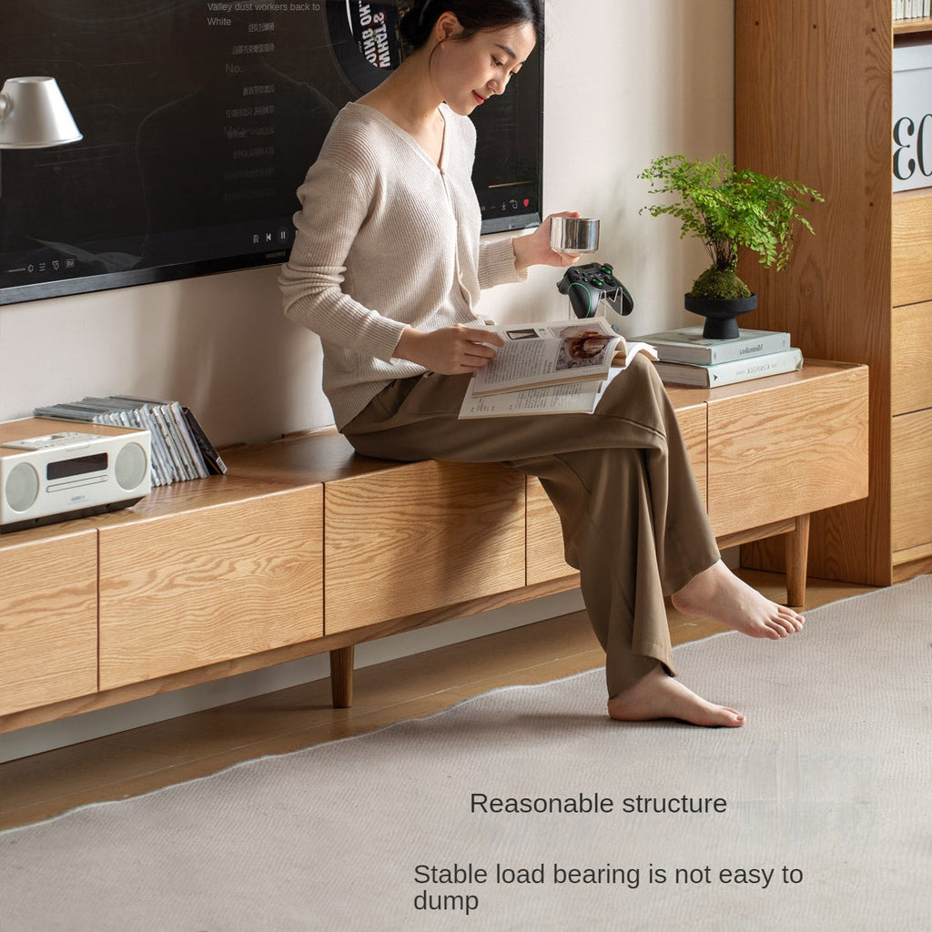 Oak Solid Wood Modern Large Floor TV Cabinet.