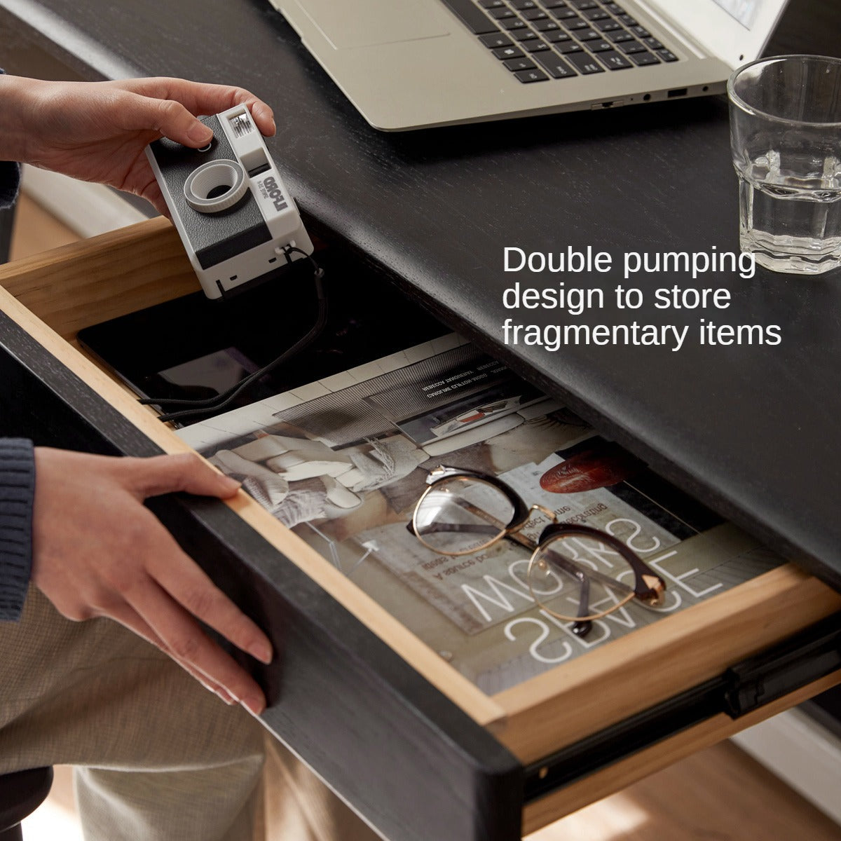 Oak Solid Wood Black Office Desk With Drawer