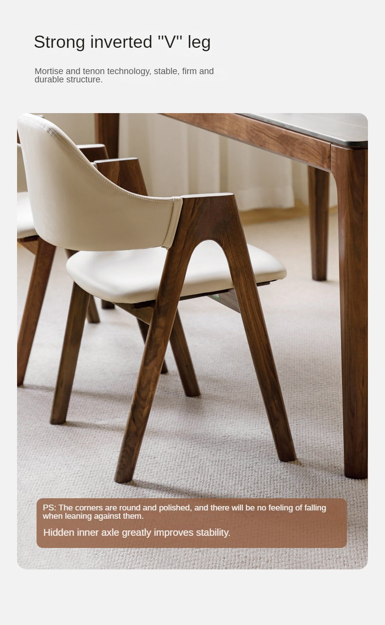 2 pcs Black Walnut Solid Wood, Organic Leather, Armchair