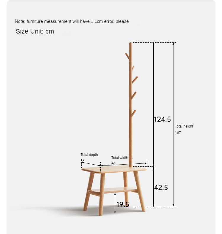 Oak Solid Wood Shoe Stool With Hanger Cabinet