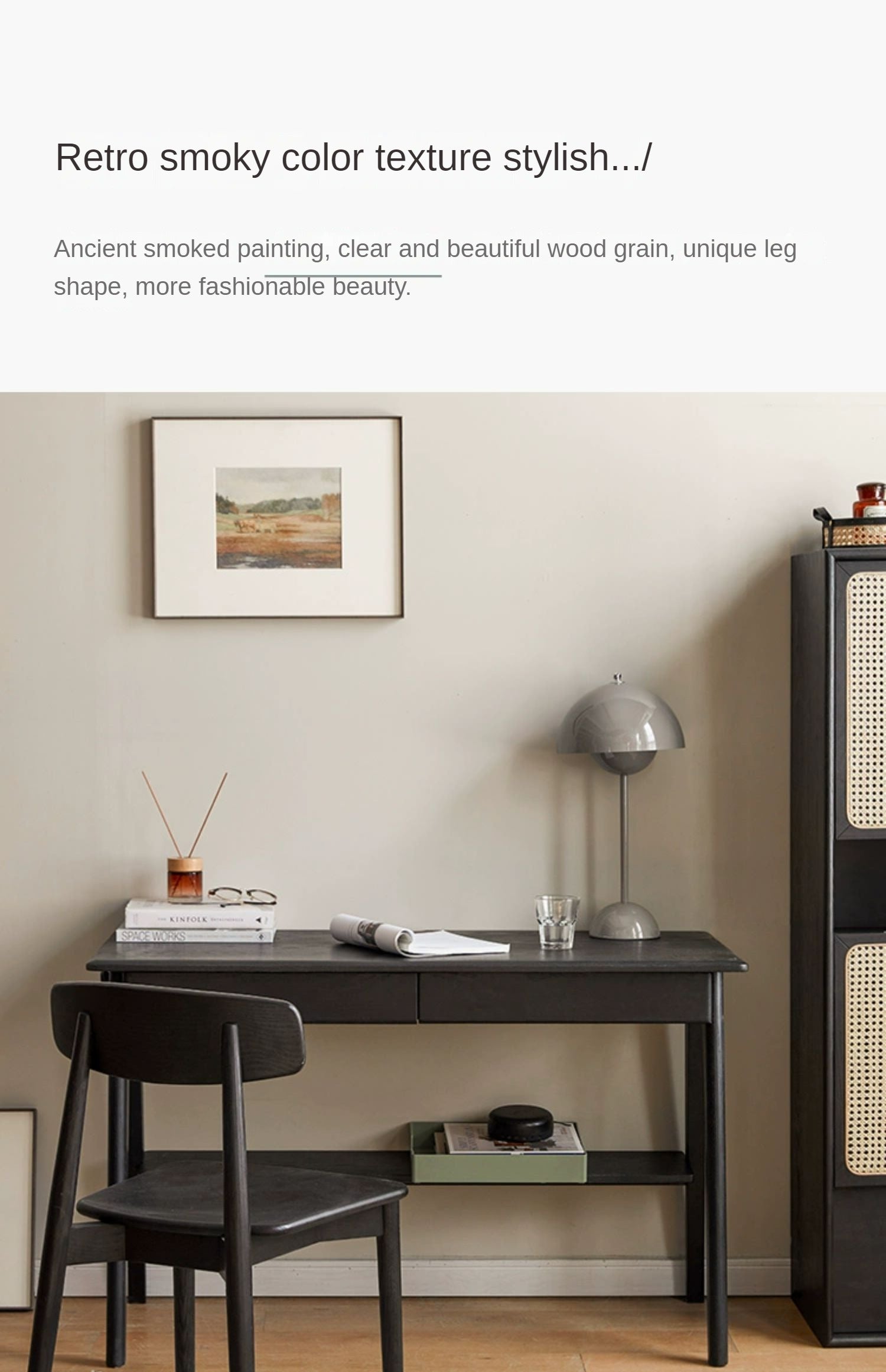 Oak Solid Wood Black Office Desk With Drawer