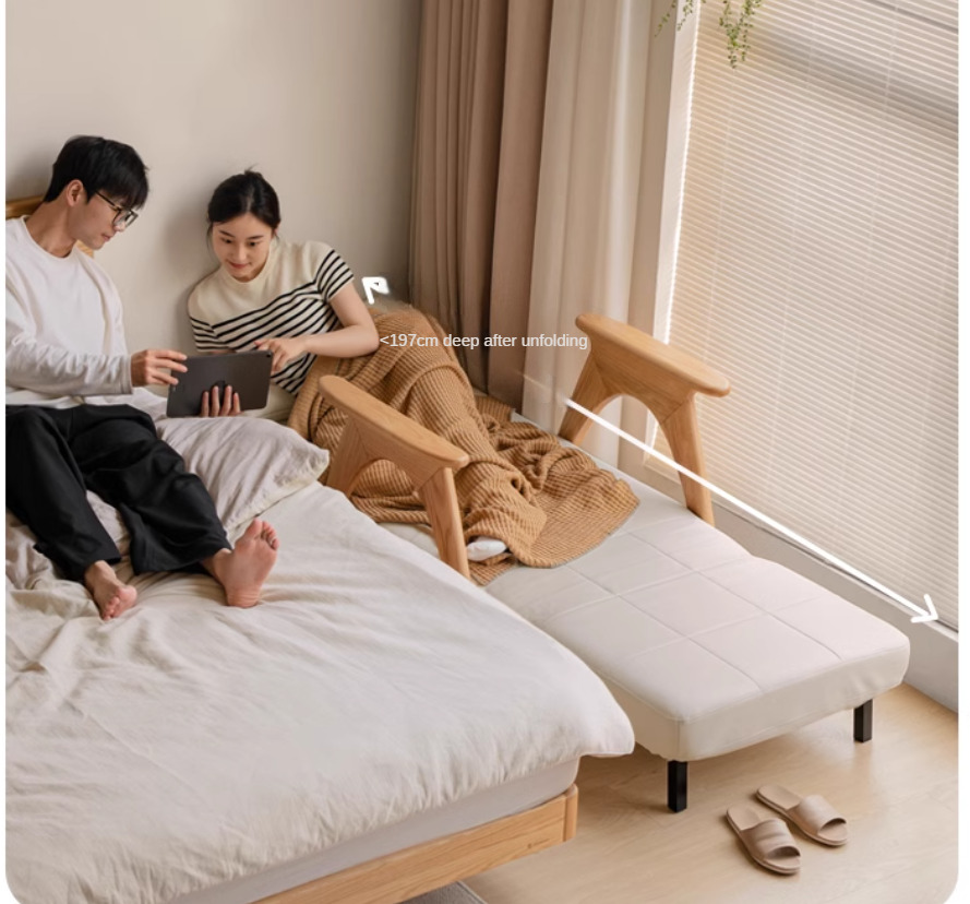 Oak, Beech Solid Wood Folding Dual-Purpose Sofa Chair.