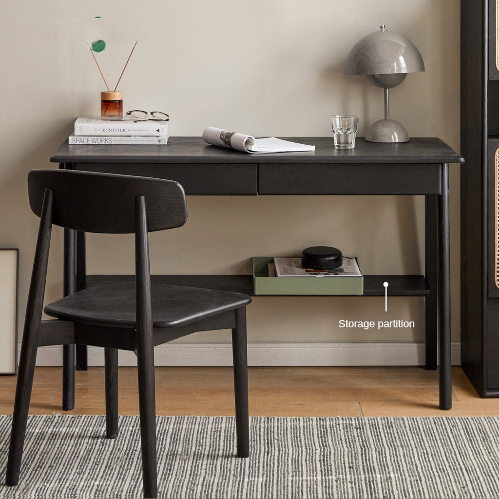 Oak Solid Wood Black Office Desk With Drawer