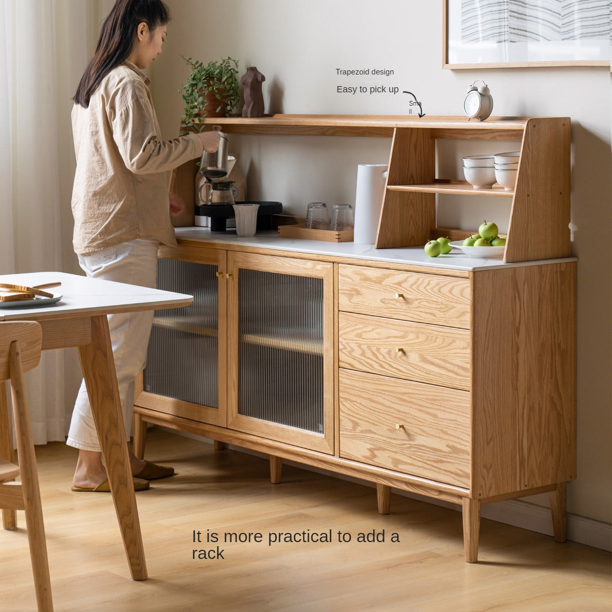 Oak Solid Wood Rock Board Modern Sideboard