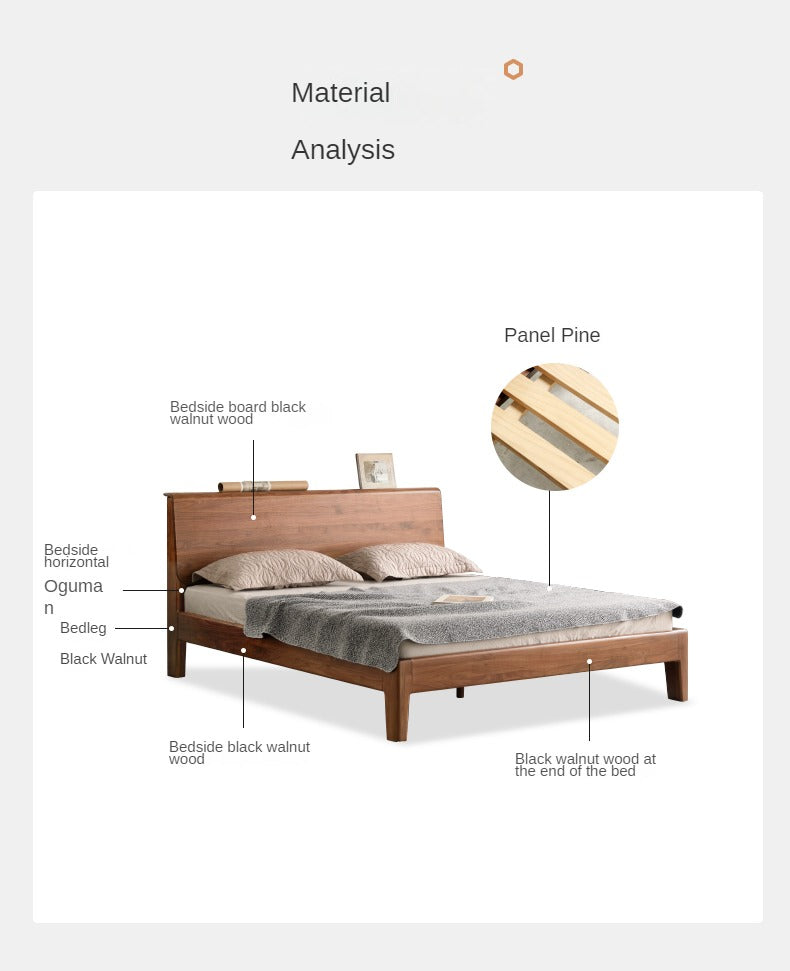 Black Walnut Solid wood bed Nordic modern
