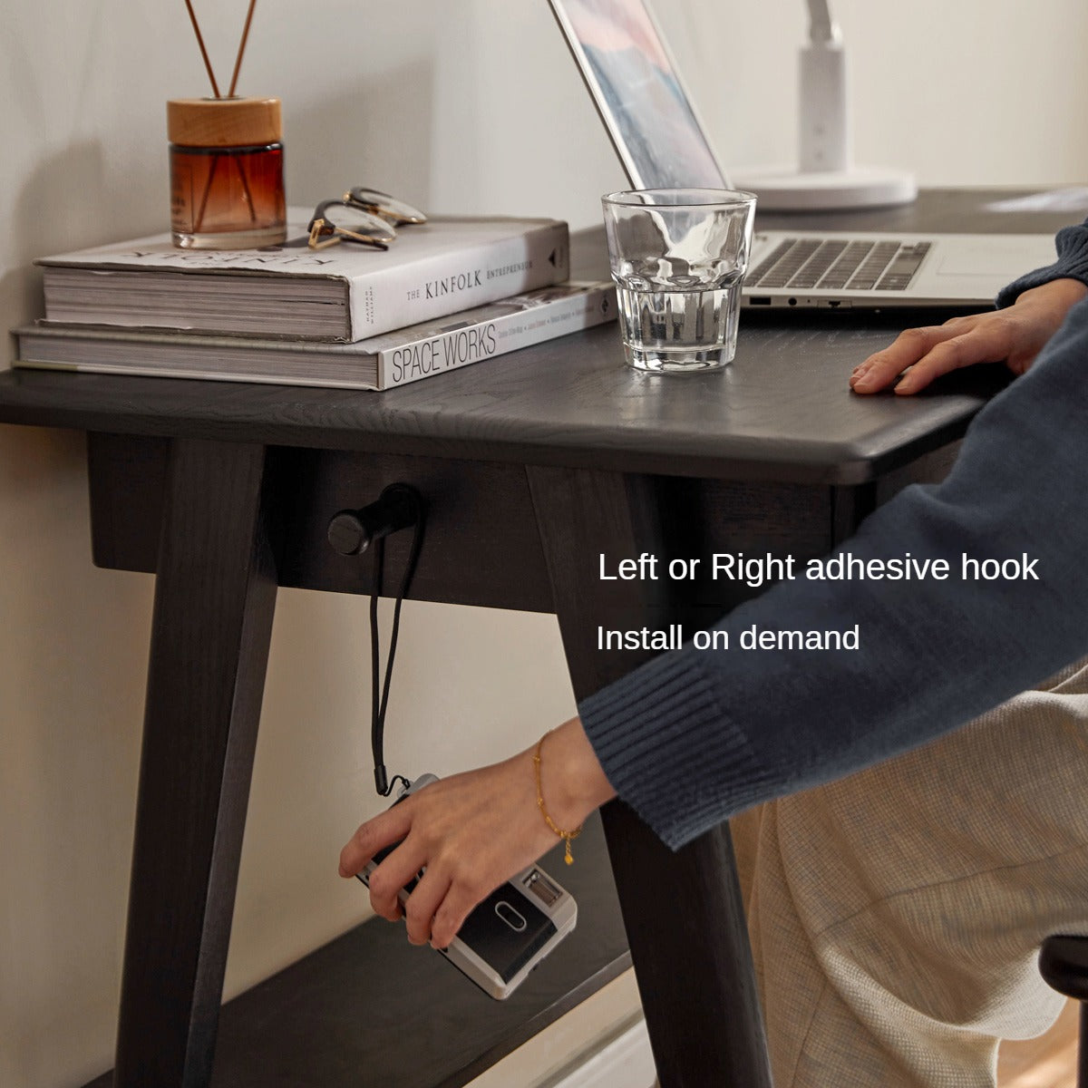 Oak Solid Wood Black Office Desk With Drawer