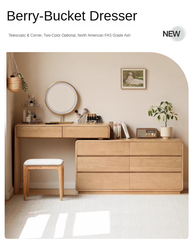 Ash Solid Wood Telescopic Dressing Table-USA