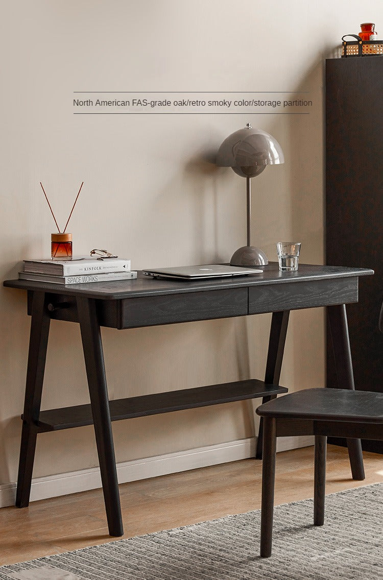 Oak Solid Wood Black Office Desk With Drawer