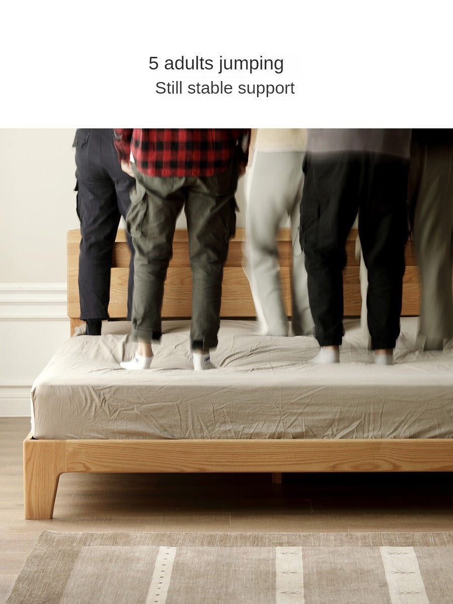 Oak solid wood bed with light and bookshelf