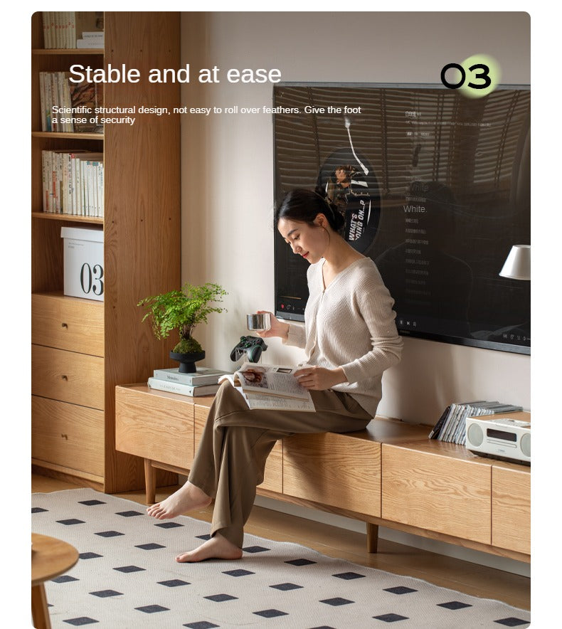 Oak Solid Wood Modern Large Floor TV Cabinet.