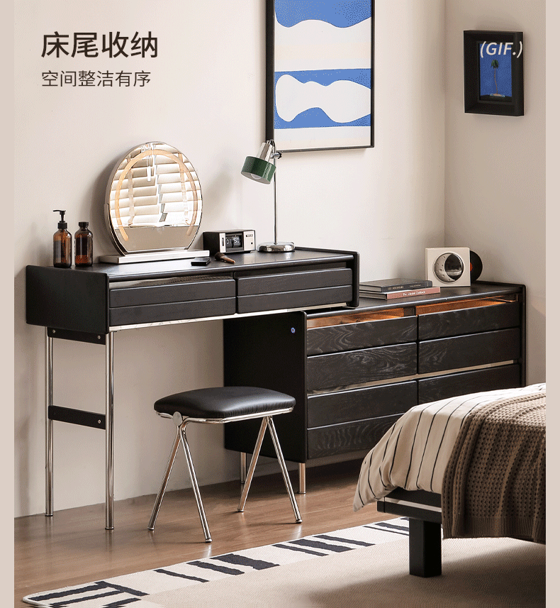 Ash Solid Wood Bauhaus Retractable Makeup Table