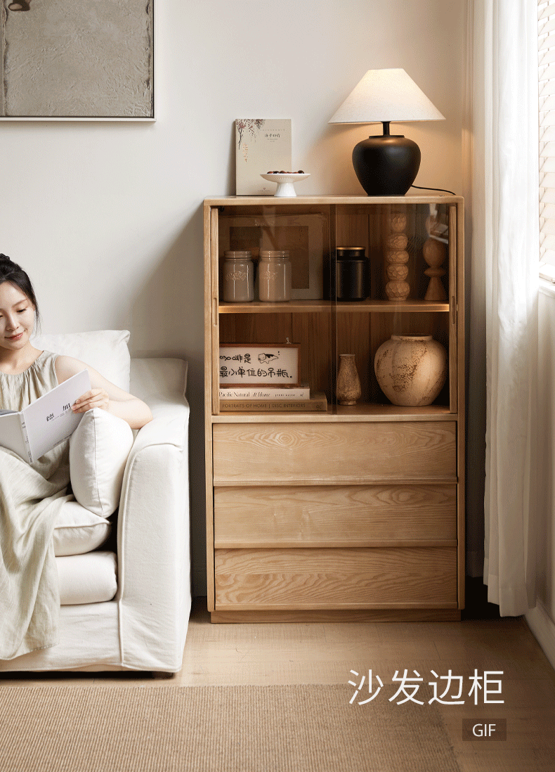 Ash Solid Wood Edge Cabinet Wabi Sabi Style