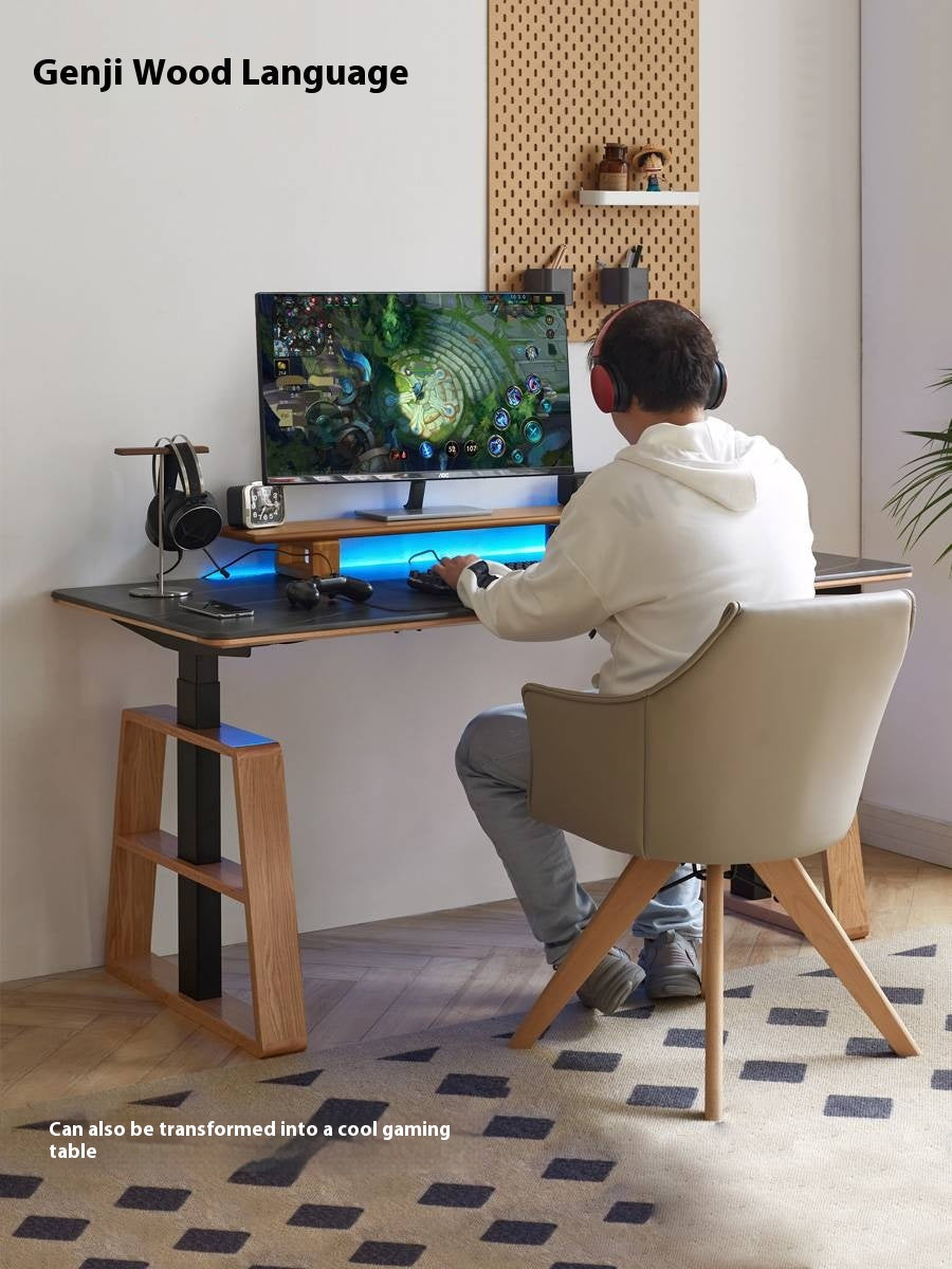 Oak Solid Wood Dual Electric Lifted Office Desk