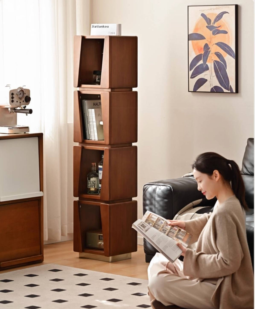 Poplar Solid Wood Bauhaus Style Floor Bookshelf