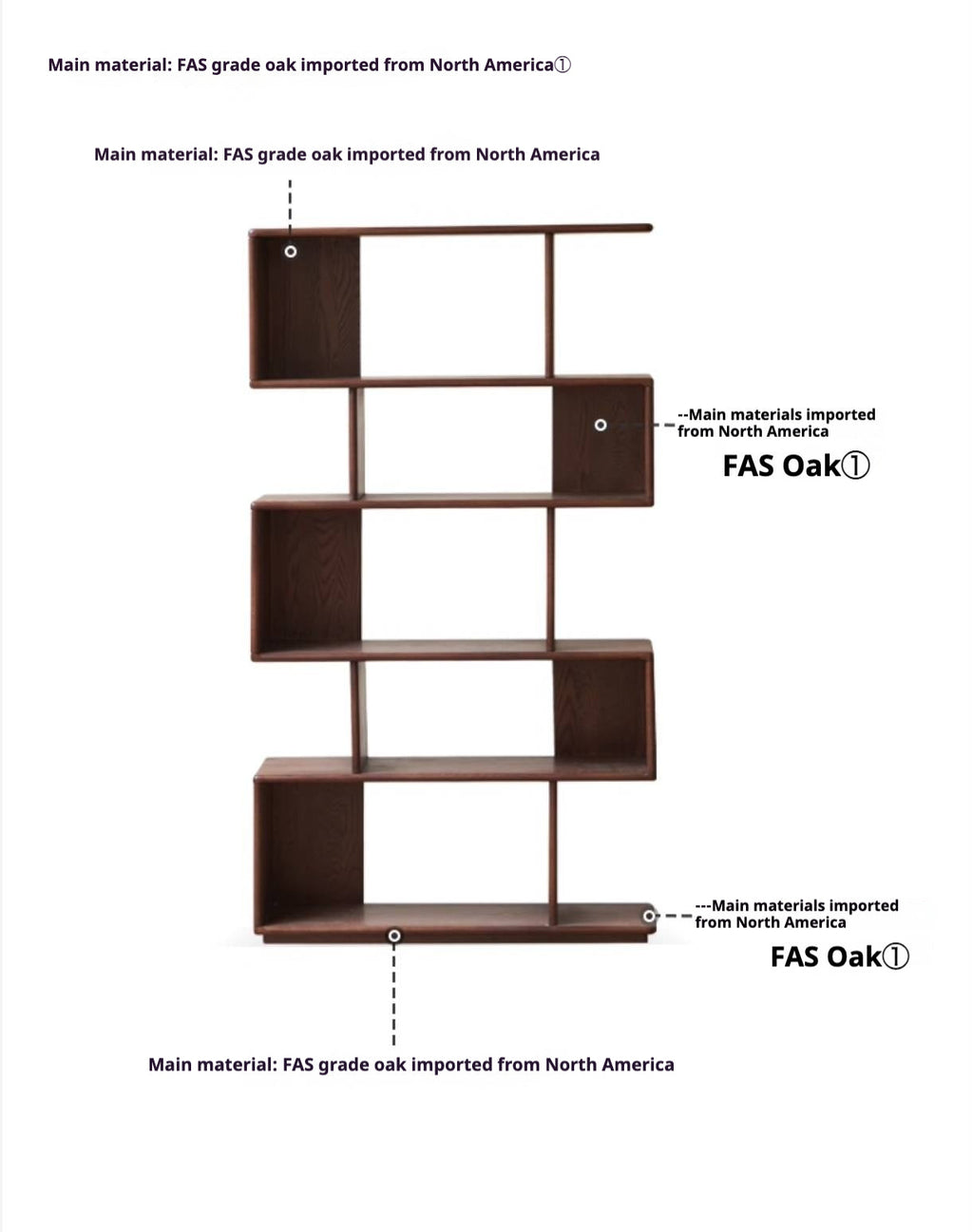 Oak Solid Wood Modern Minimalist Style Bookshelf