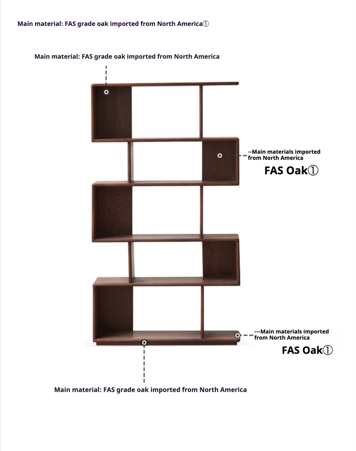 Oak Solid Wood Modern Minimalist Style Bookshelf