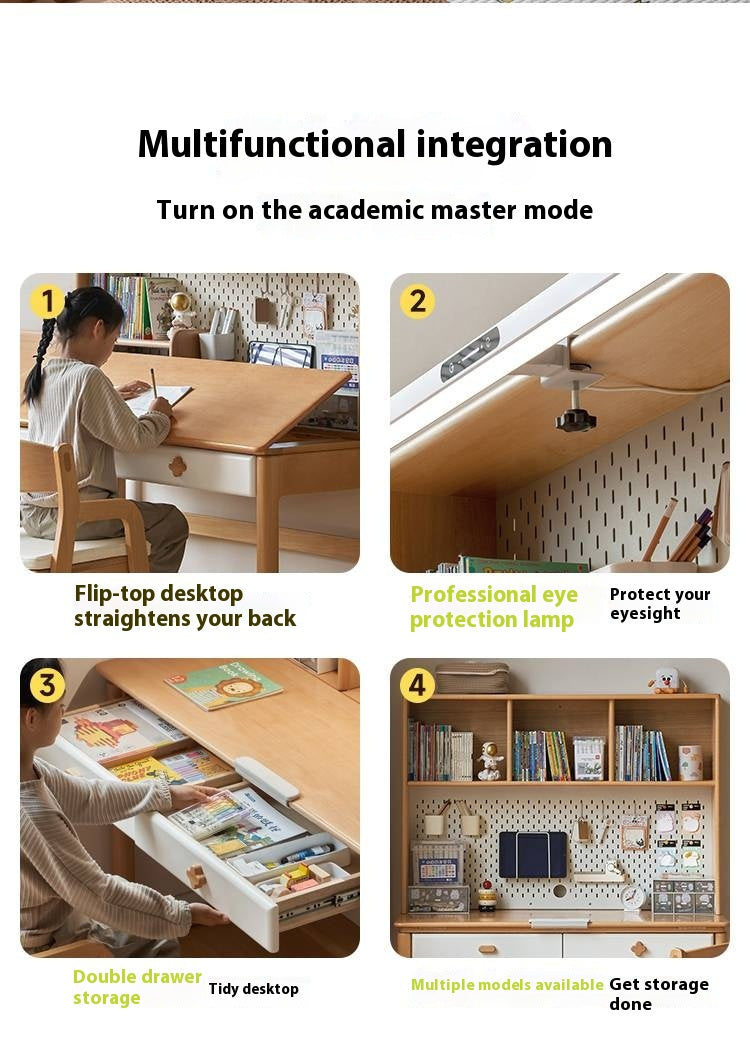 Beech Solid Wood Kids Learning Desk with Eye Protection Lamp
