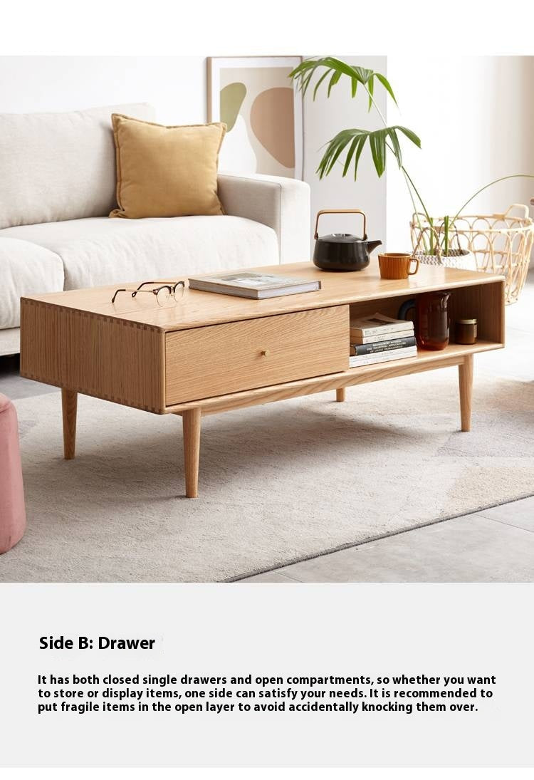 Oak Solid Wood Modern Style Rattan Tea Table