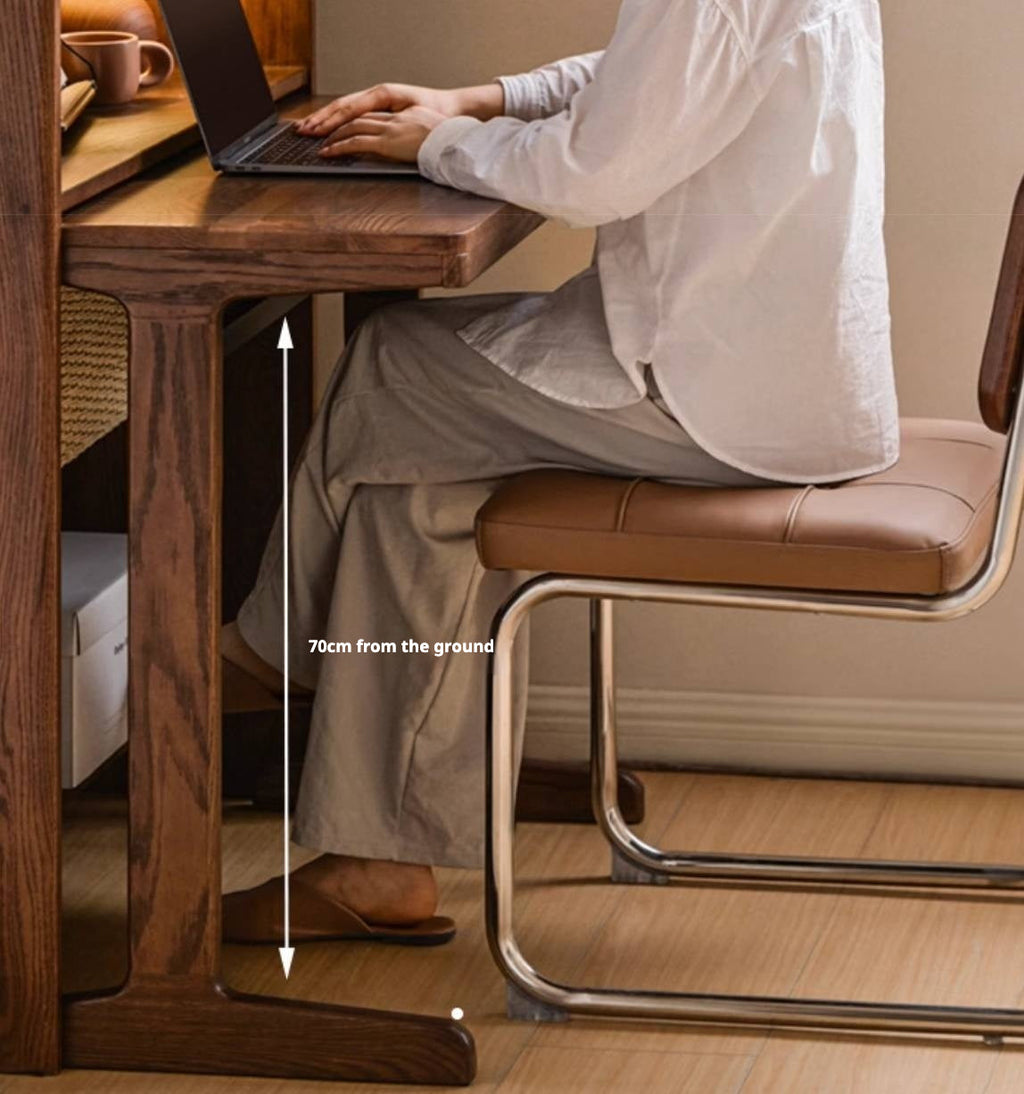 Oak, Black Walnut Solid Wood Office Desk With Integrated Bookshelf