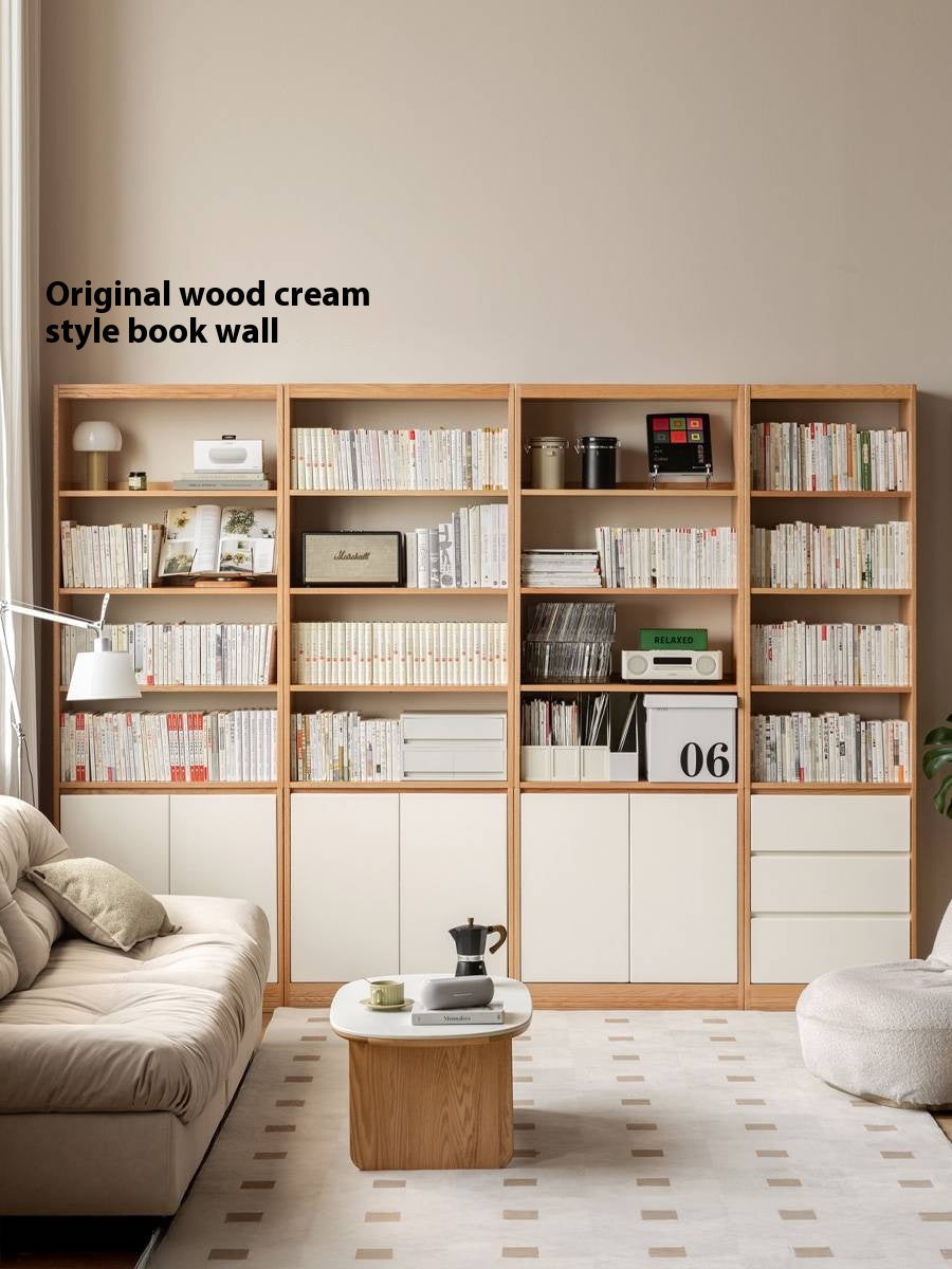 Oak Solid Wood Cream Style Bookcase