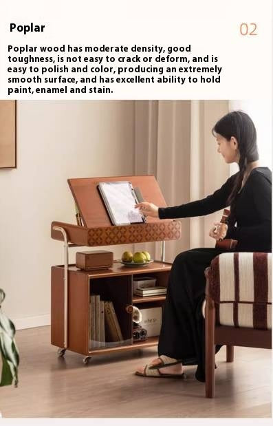 Poplar Solid Wood French Medieval Style Mobile Side Cabinet