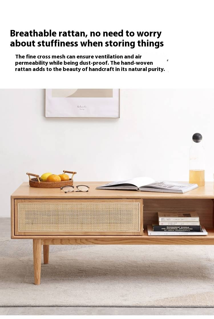 Oak Solid Wood Modern Style Rattan Tea Table