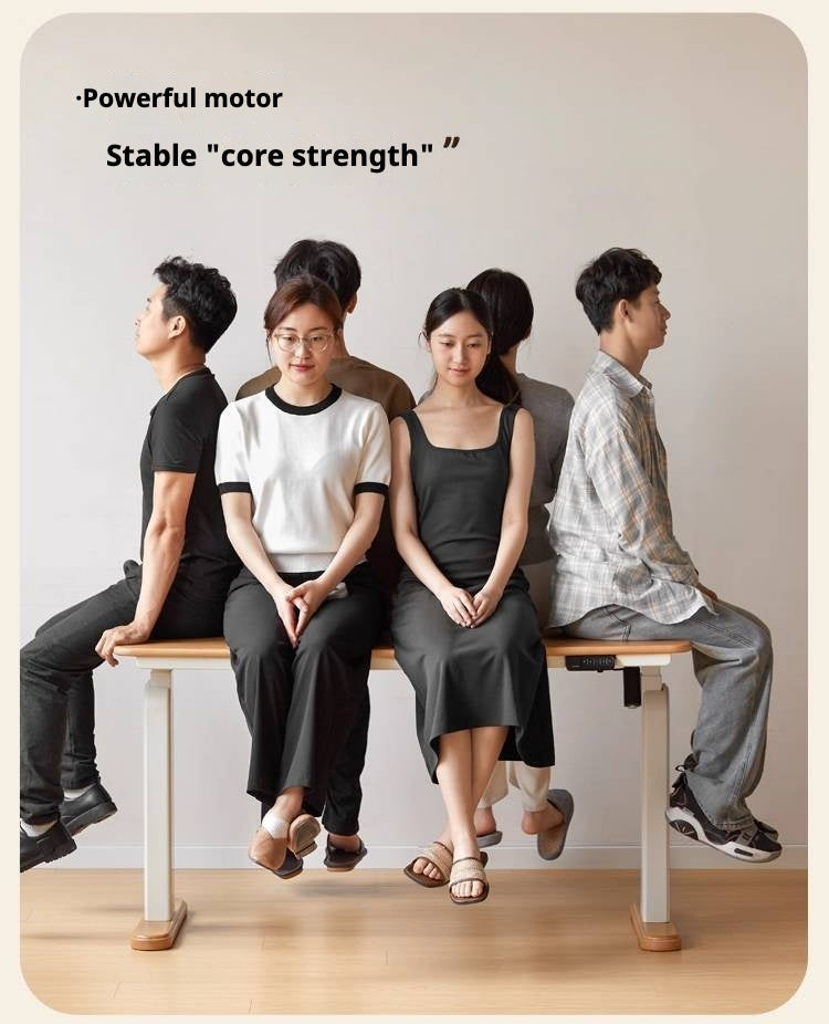 Beech Solid Wood Cream Style Study Electric Lift Desk