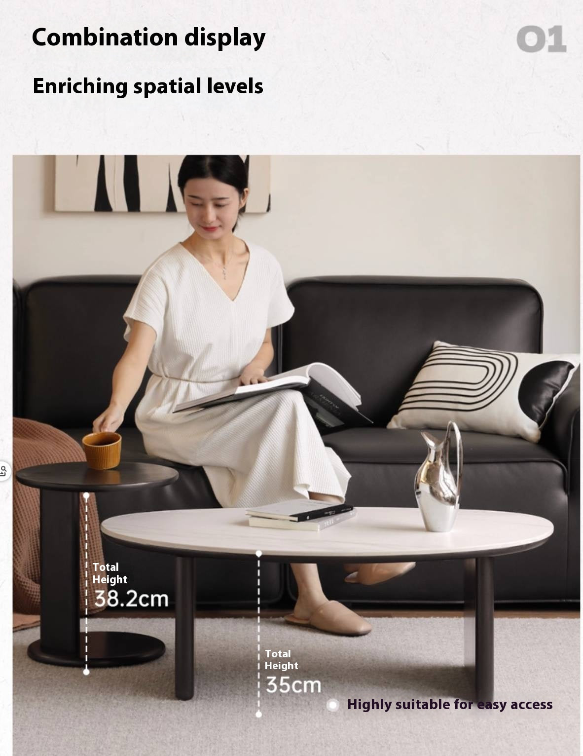 Oak Solid Wood Rock Slab Coffee Table Combination