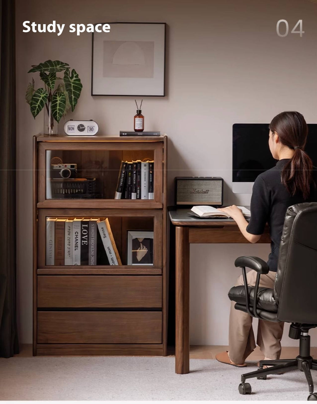 Black Walnut Solid Wood Modern Style Side Cabinet