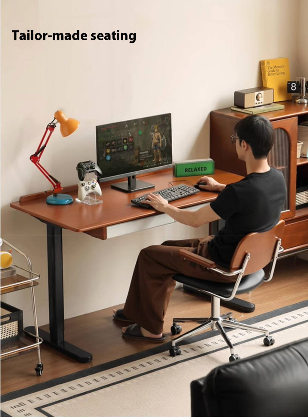 Poplar Solid Wood Antique Style Office Desk With Electric Lift