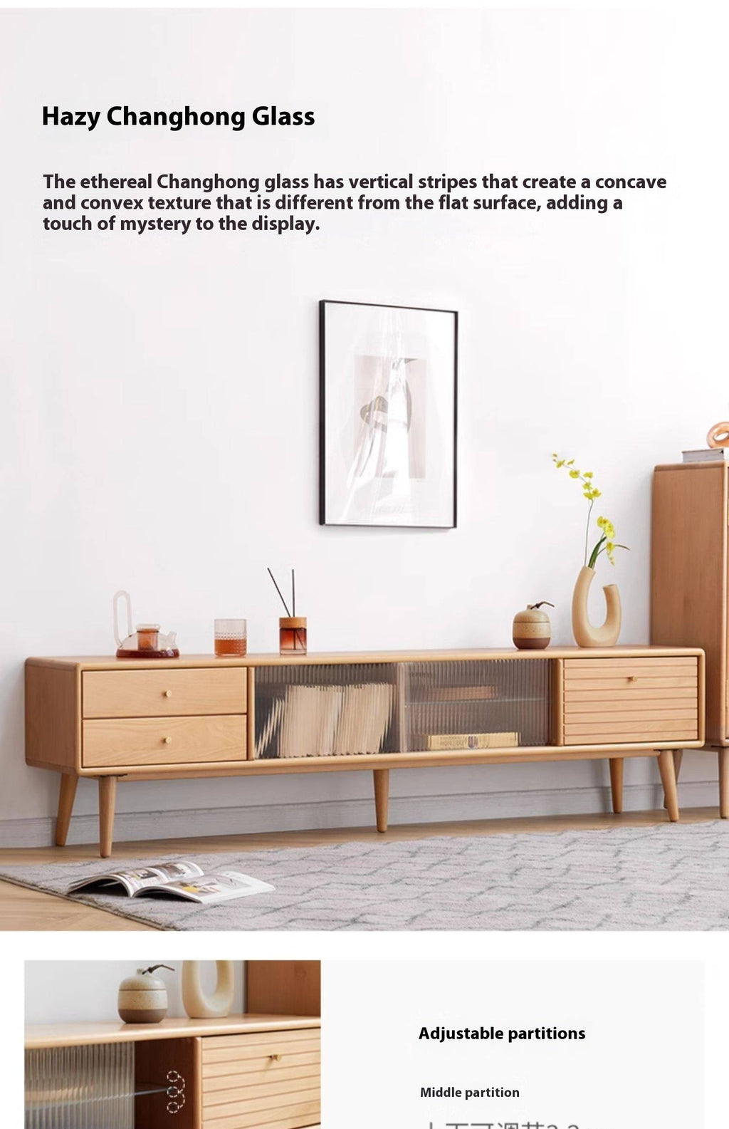 European Beech Solid Wood Floor TV Stand