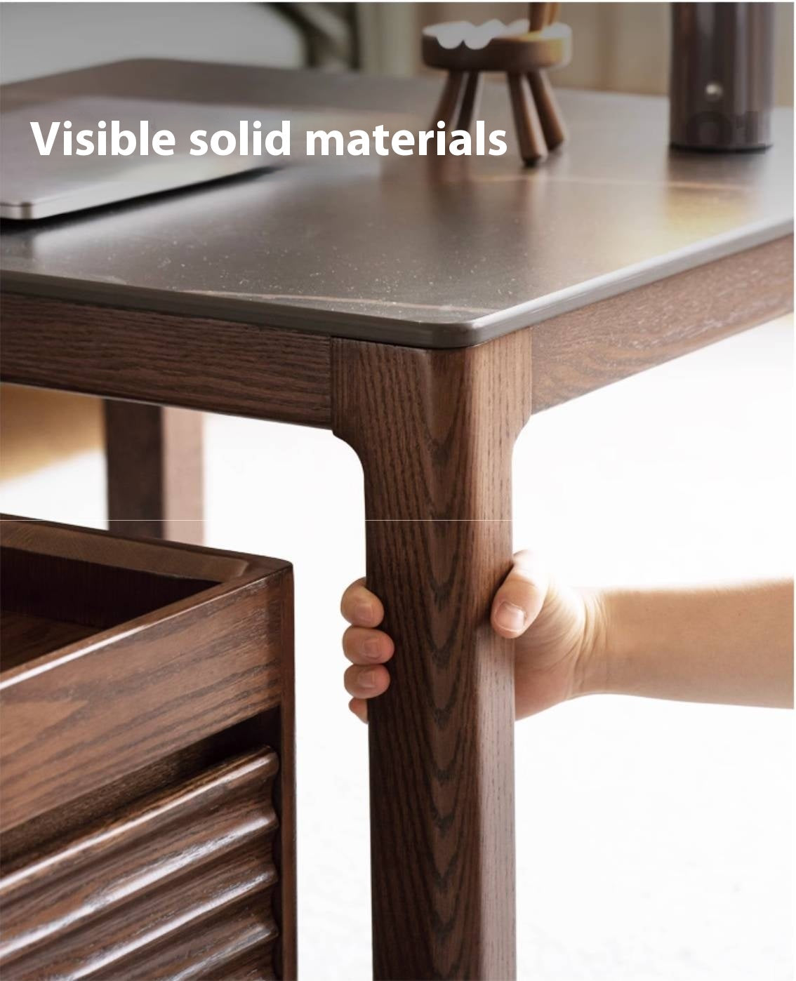 Oak, Black Walnut Solid Wood Modern Style Rock Plate Tea Table