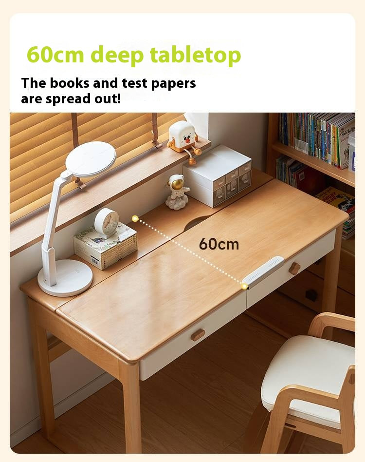 Beech Solid Wood Kids Learning Desk with Eye Protection Lamp