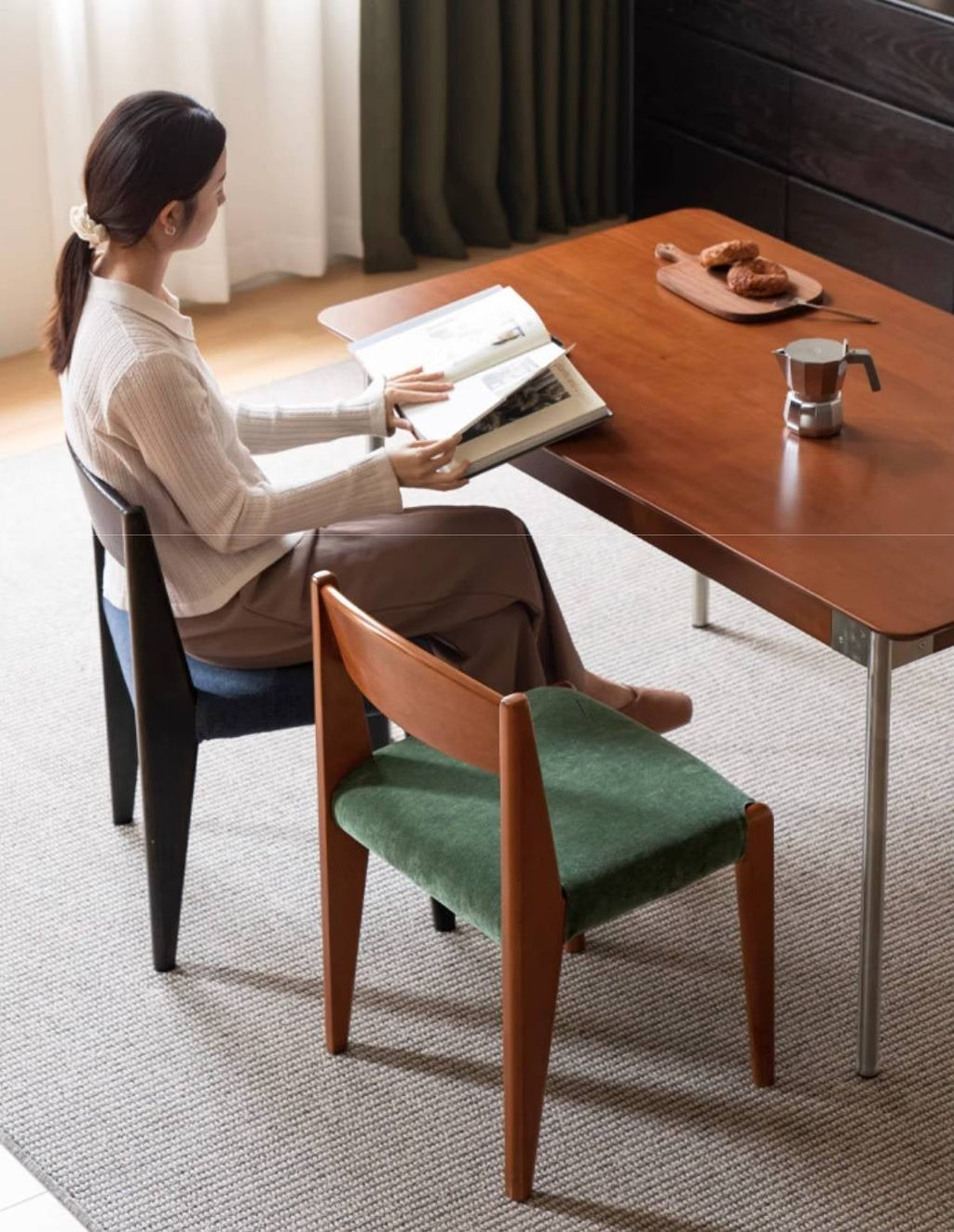 Set 4 pcs Beech Solid Wood Retro Style Dining Chair