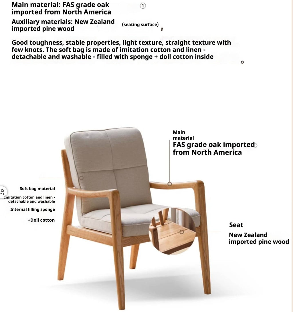 Oak Solid Wood Modern and Simple Armchair