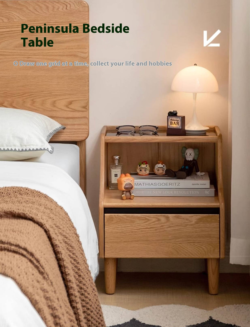 Rubberwood, Oak Solid Wood Log Style Nightstand