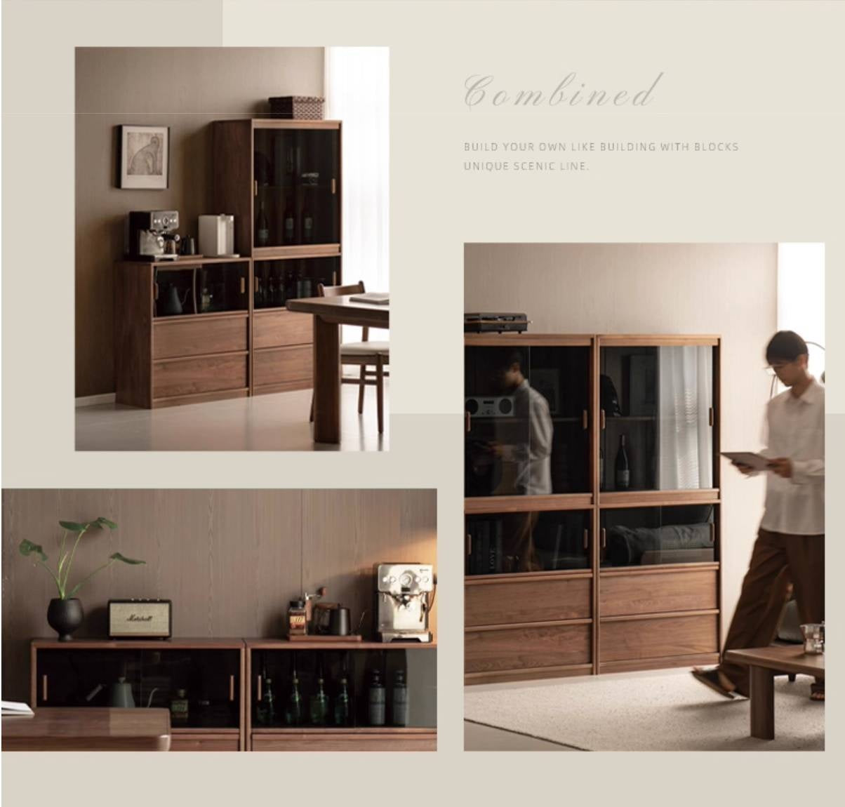 Black Walnut Solid Wood Light Luxury Style Bookcase Combination