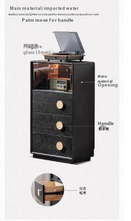 Ash Solid Wood Black Floor Standing Side Cabinet