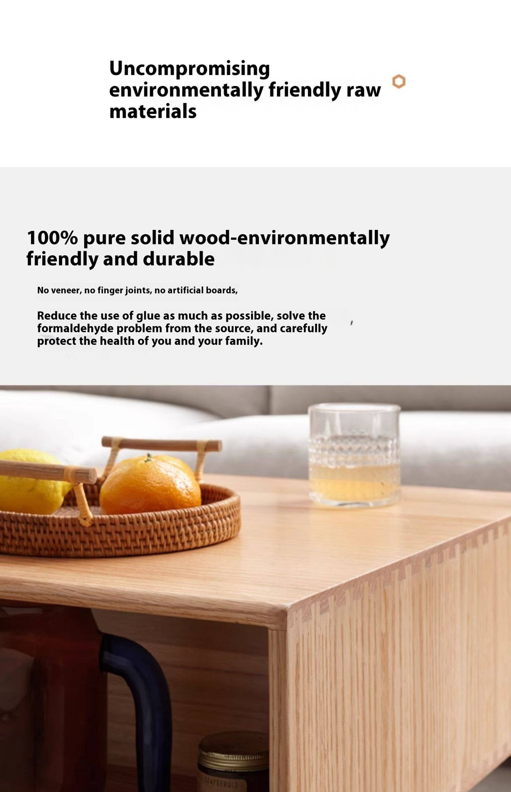 Oak Solid Wood Modern Style Rattan Tea Table