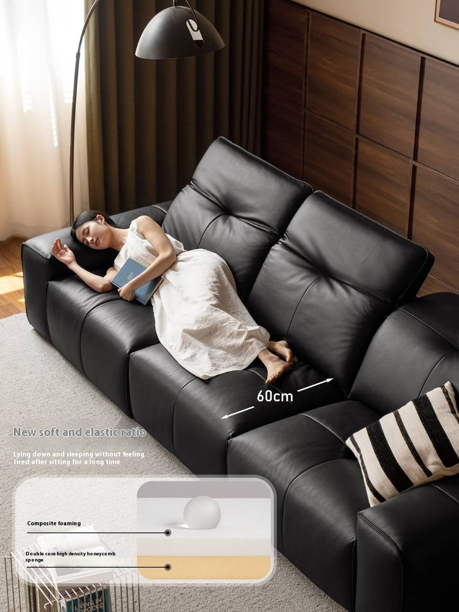 Leather Black High Back Straight Sofa