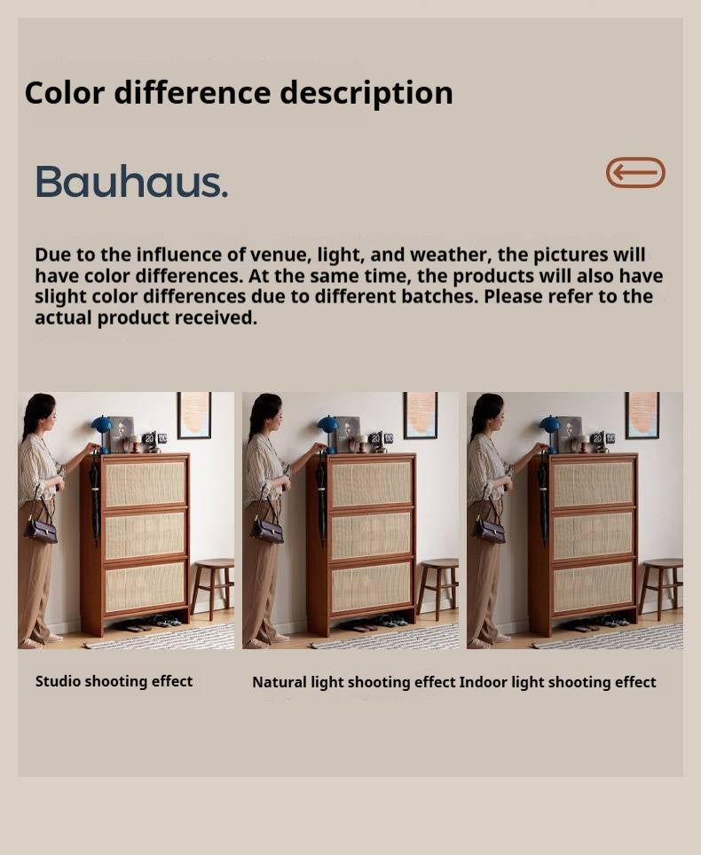 Poplar Solid Wood Rattan Shoe Cabinet Antique Style