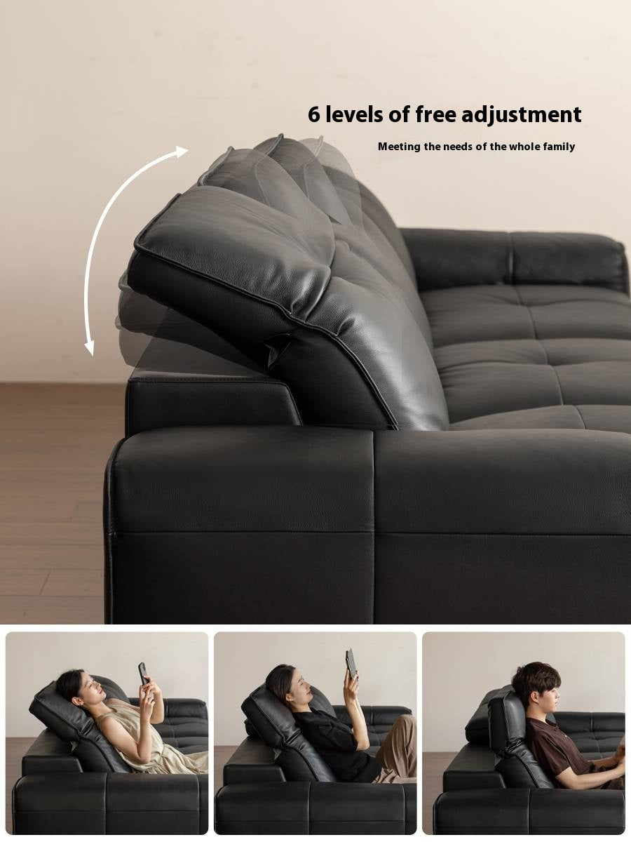 Leather Black High Back Straight Sofa