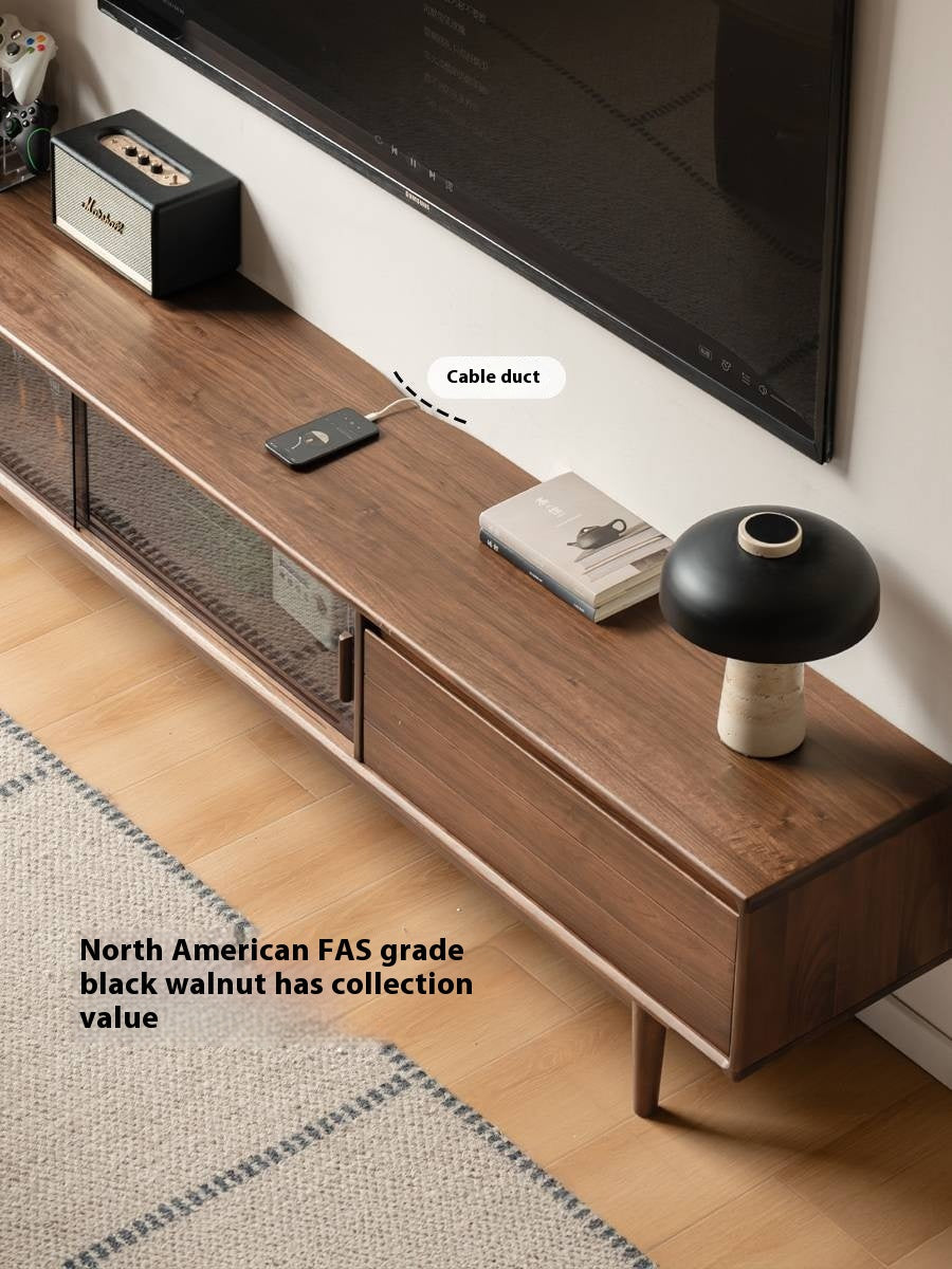 Black Walnut Solid Wood Sliding Doors TV Cabinet